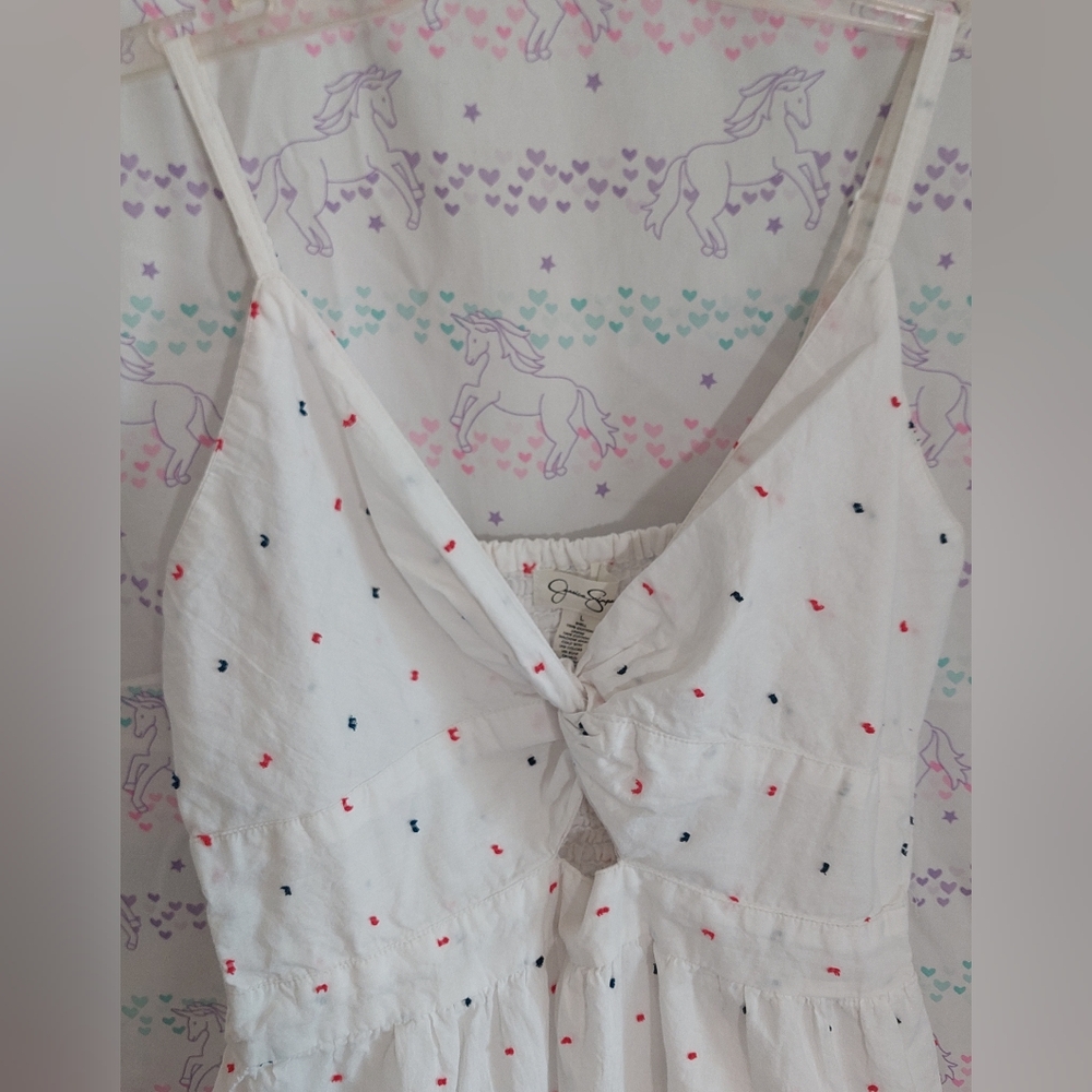 Jessica Simpson Flirty Summer Dress Sz Large Peep Hole Bodice Cotton - Picture 2 of 12
